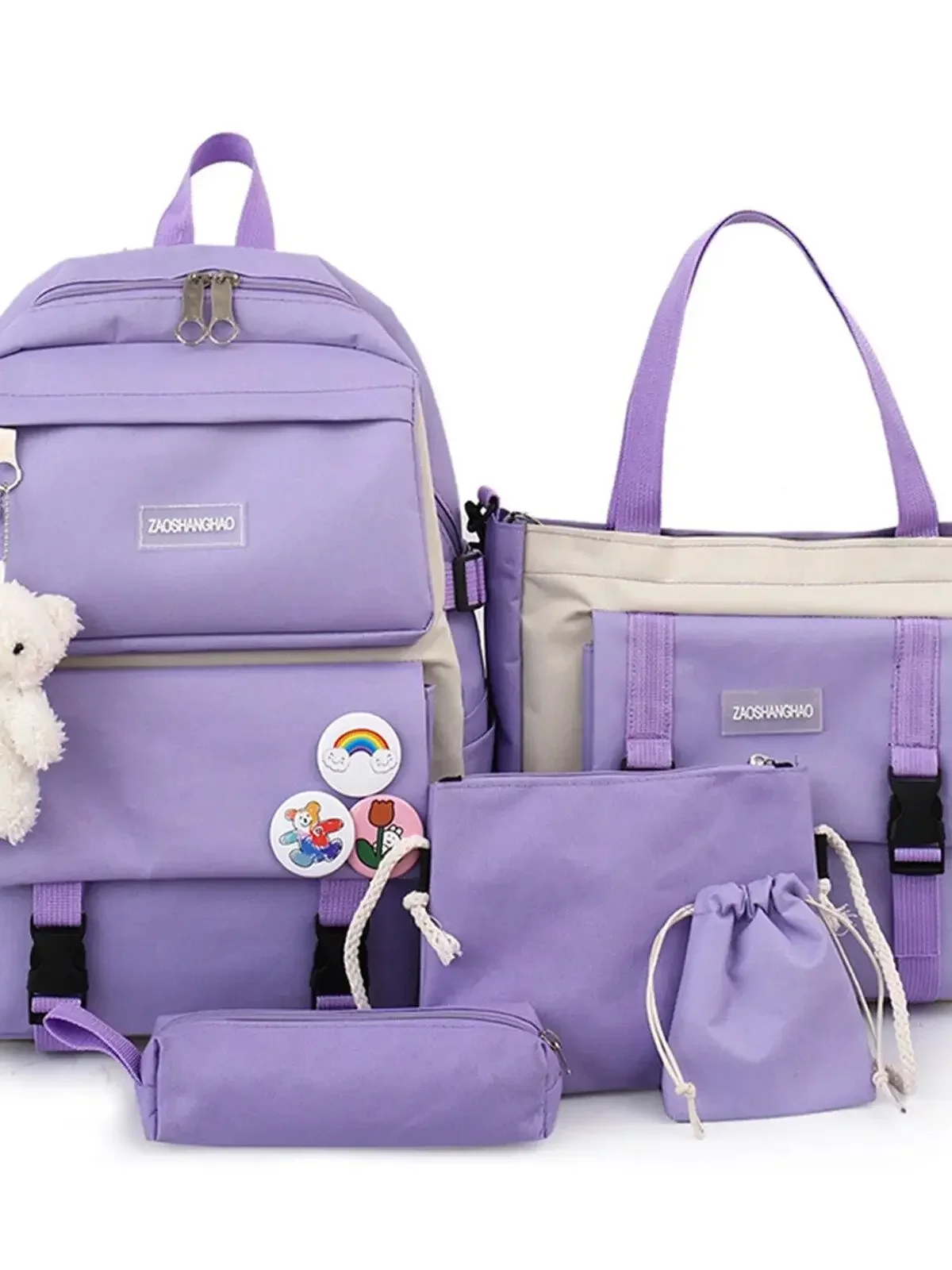 Backpack with Kawaii Pin and Accessories, 5Pcs Kawaii Backpack Combo Kit, Canvas Backpacks, Cute Kawaii Backpack Large Capacity
