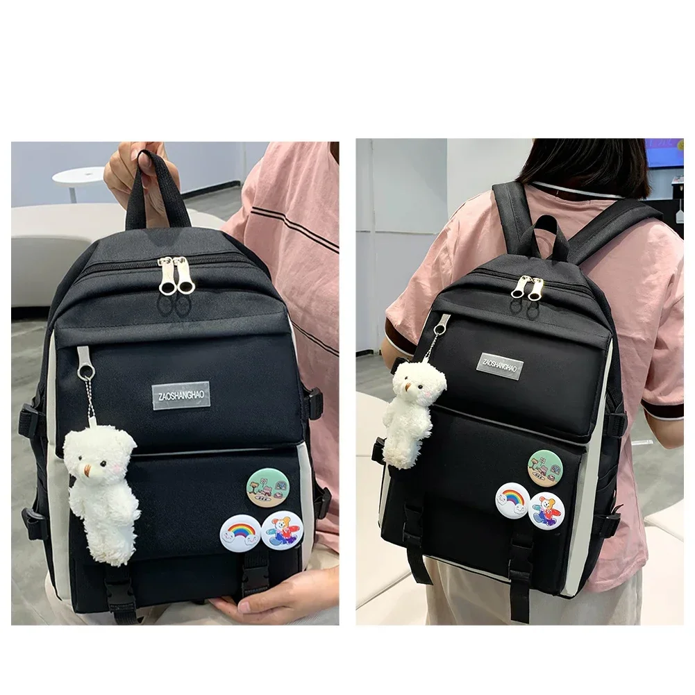 Backpack with Kawaii Pin and Accessories, 5Pcs Kawaii Backpack Combo Kit, Canvas Backpacks, Cute Kawaii Backpack Large Capacity