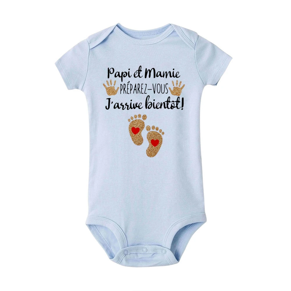 Grandpa and Grandma Get Ready I'll Be Here Soon Print Baby Romper Pregnancy Announcement Infant Bodysuit Outfit Newborn Jumpsuit