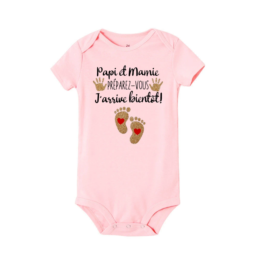Grandpa and Grandma Get Ready I'll Be Here Soon Print Baby Romper Pregnancy Announcement Infant Bodysuit Outfit Newborn Jumpsuit