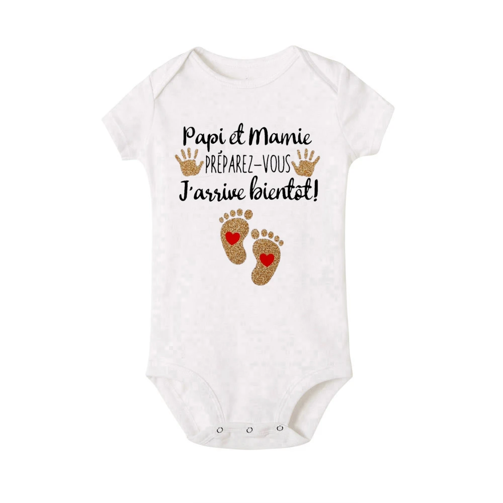Grandpa and Grandma Get Ready I'll Be Here Soon Print Baby Romper Pregnancy Announcement Infant Bodysuit Outfit Newborn Jumpsuit