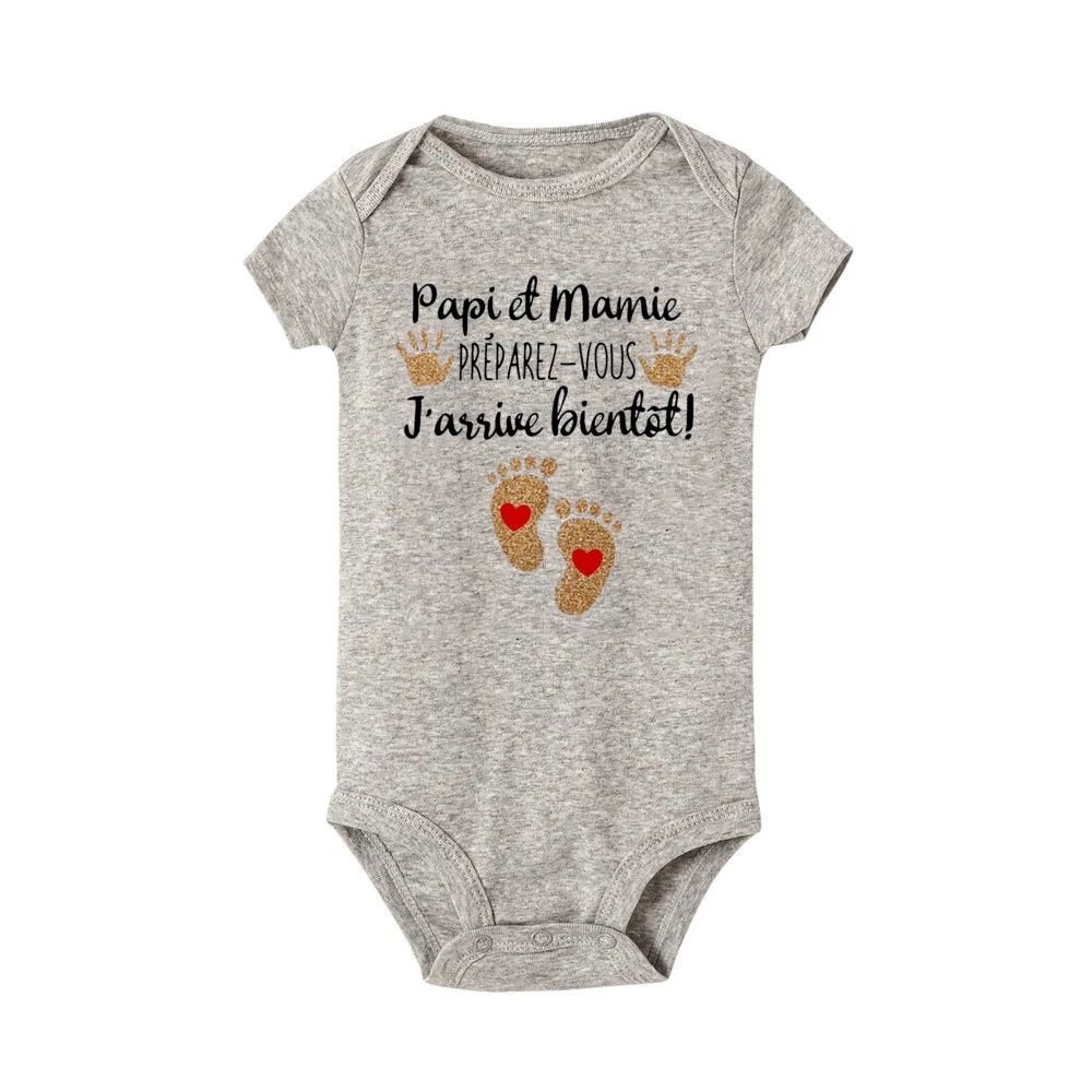 Grandpa and Grandma Get Ready I'll Be Here Soon Print Baby Romper Pregnancy Announcement Infant Bodysuit Outfit Newborn Jumpsuit