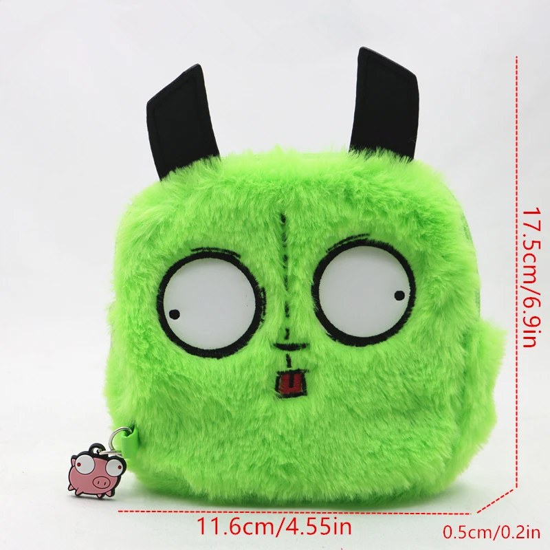 Invader Zim Gir Novelty Coin Purse,Kawaii Key Storage Bag Soft Plush Credit Card Earphone Child Candy Zipper Bag Stuffed Animals