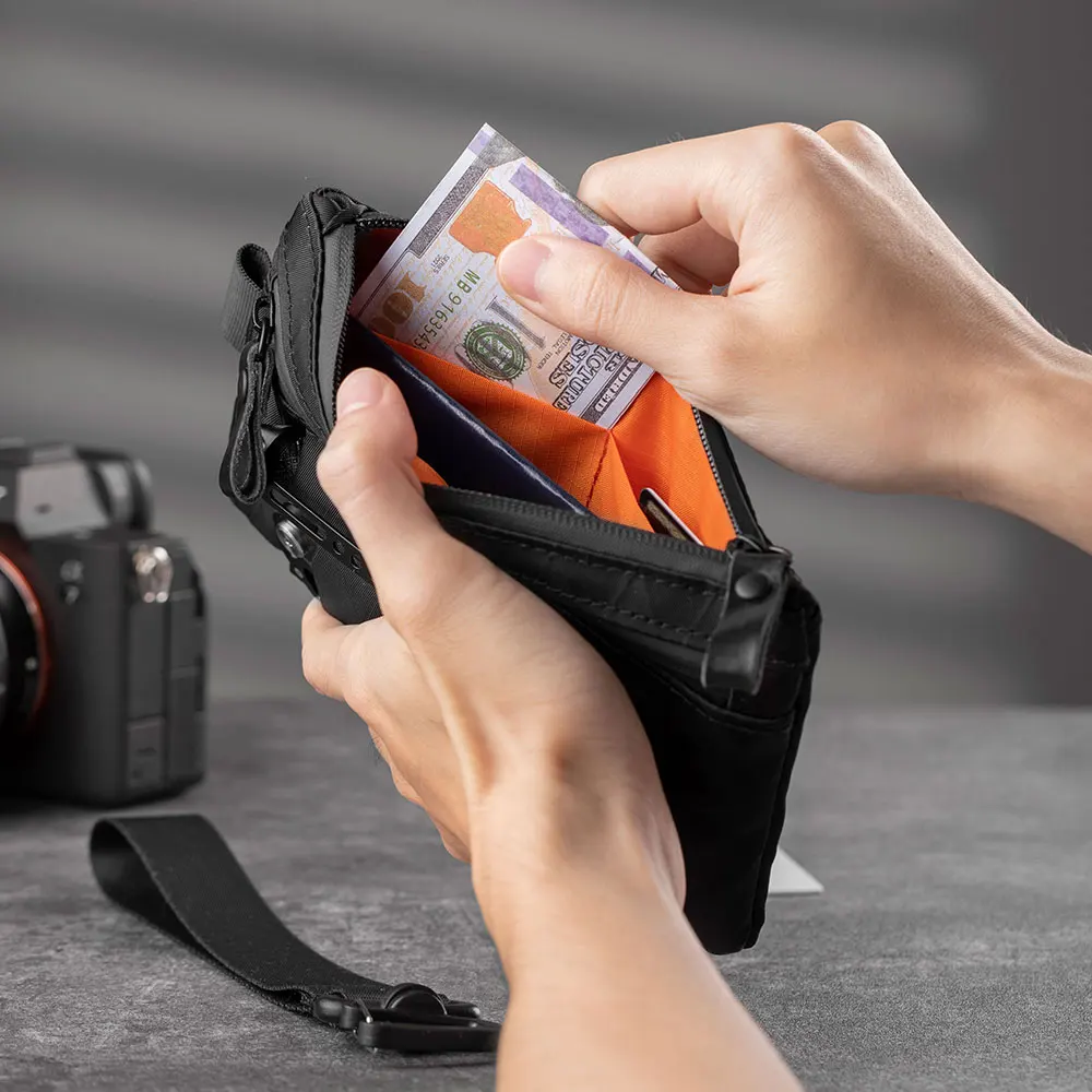 Zip Clutch with Wristband, Passport Holder Zipper Wallet and EDC Carrier - Weatherproof and RFID Blocking - 3 External Slots