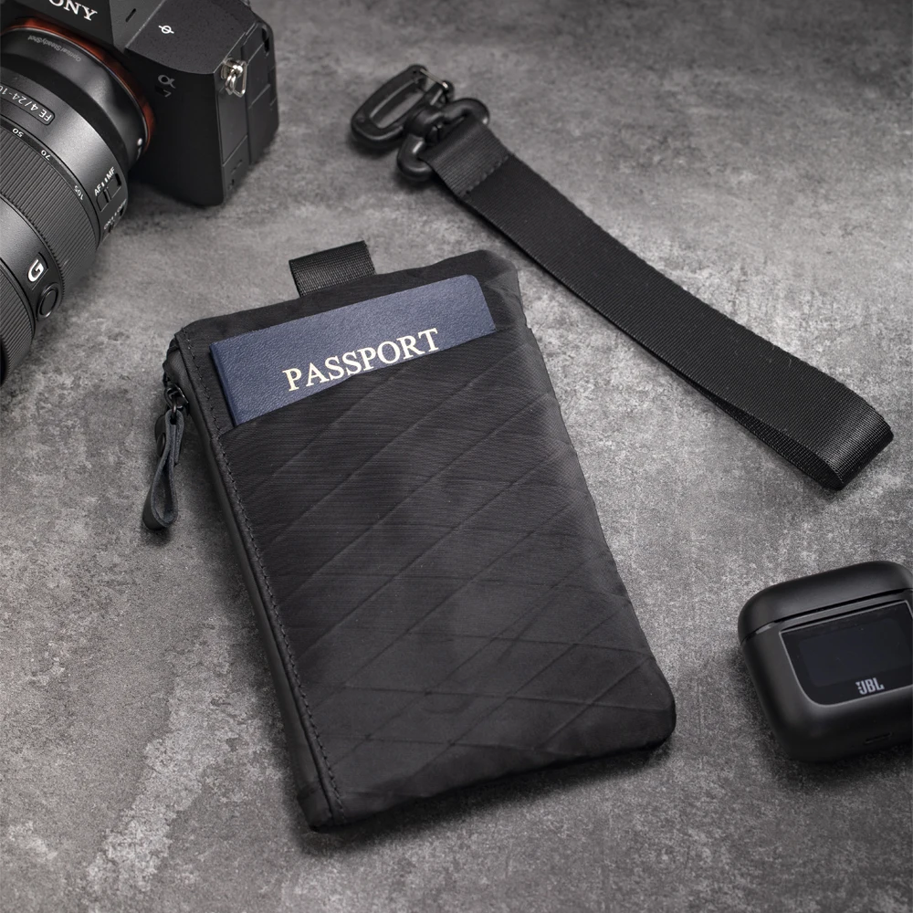 Zip Clutch with Wristband, Passport Holder Zipper Wallet and EDC Carrier - Weatherproof and RFID Blocking - 3 External Slots