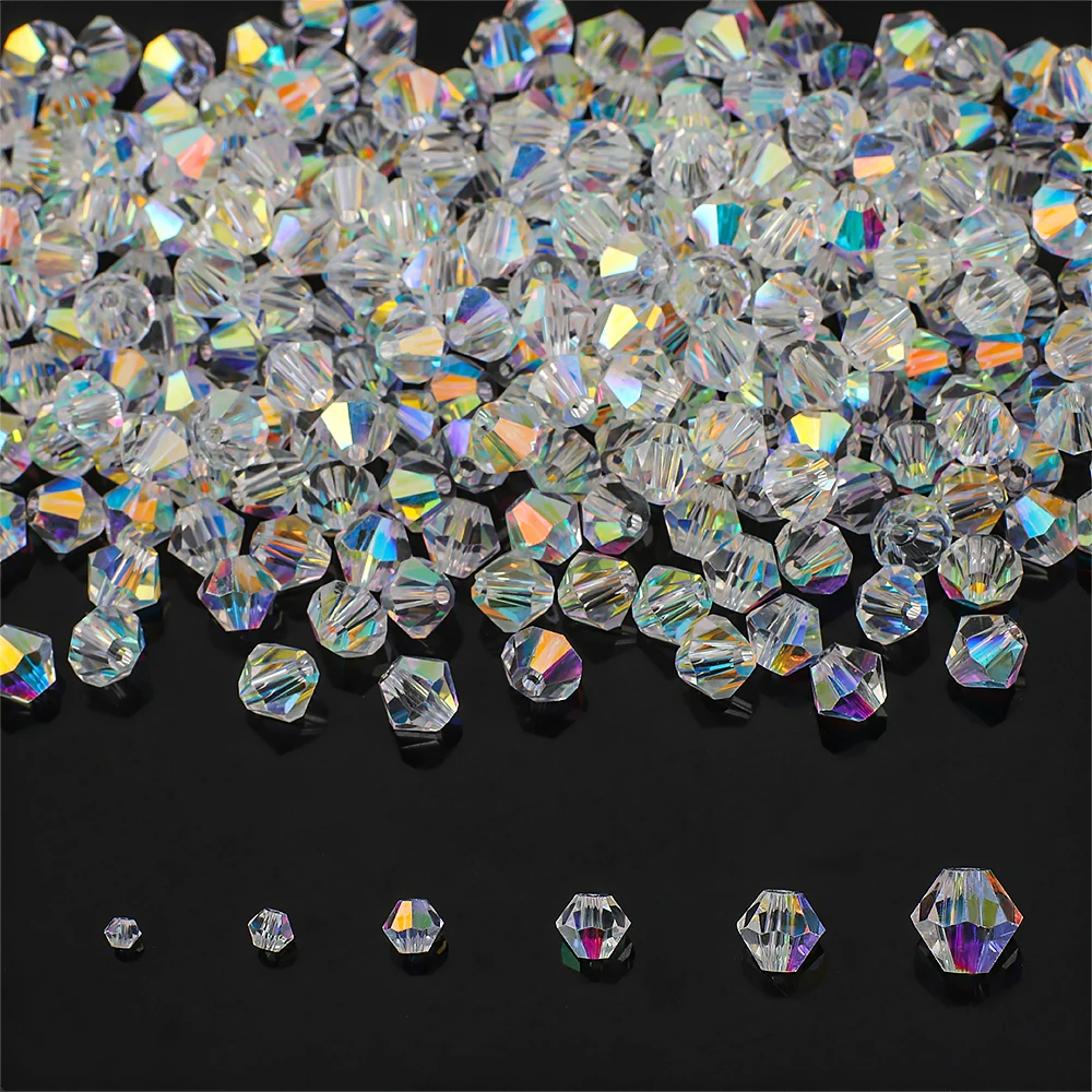 Faceted Crystal Glass Bicone Beads AAA Quality Shiny AB Finish Loose Beads for DIY Handmade Jewelry Making Bracelets Earrings