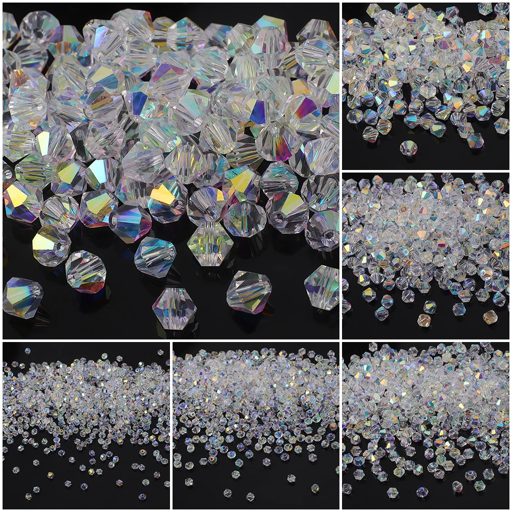 Faceted Crystal Glass Bicone Beads AAA Quality Shiny AB Finish Loose Beads for DIY Handmade Jewelry Making Bracelets Earrings