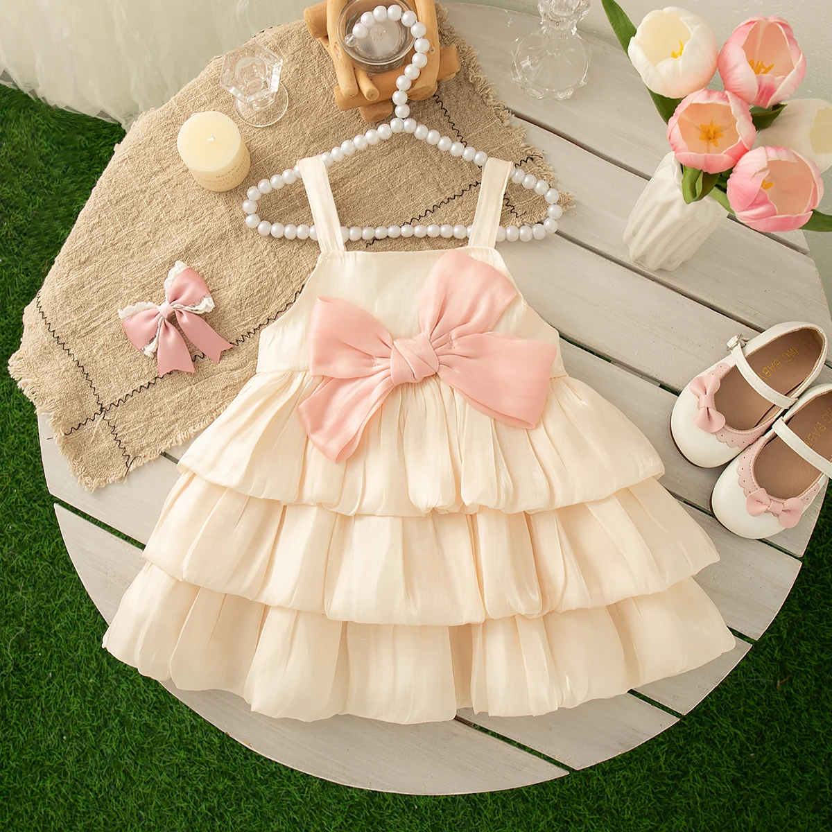 Girls Dresses Summer Bow Multi-Layer Mesh Halter Baby Girl Dresses Cute Birthday Party Dresses Baby Dresses Baby Girl Clothing