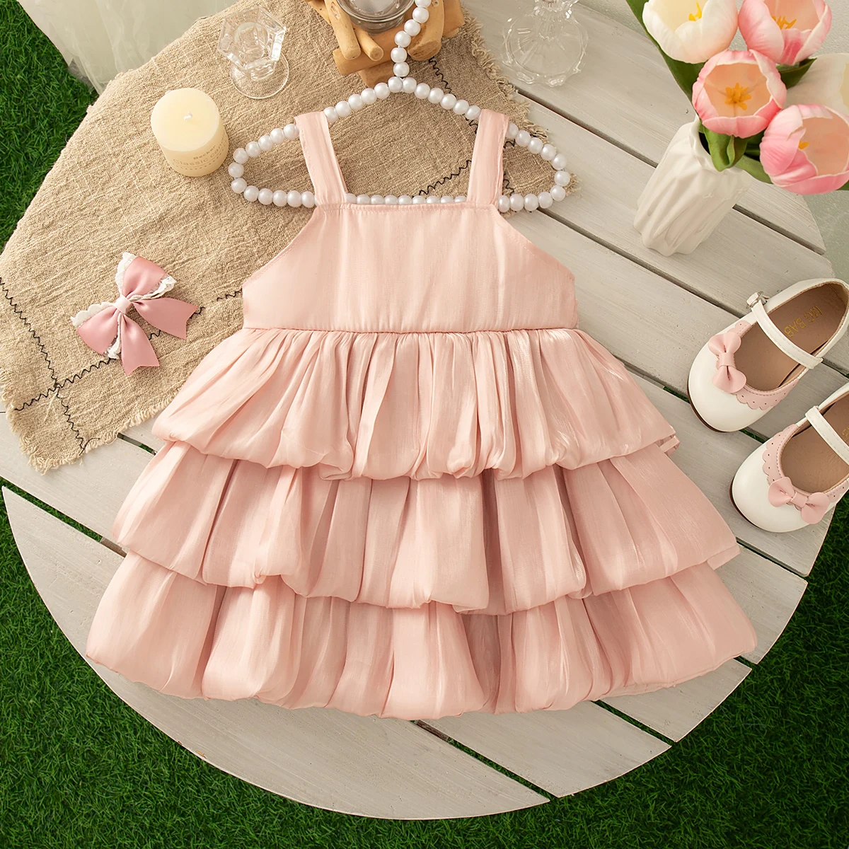 Girls Dresses Summer Bow Multi-Layer Mesh Halter Baby Girl Dresses Cute Birthday Party Dresses Baby Dresses Baby Girl Clothing