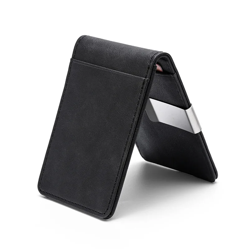 New Fashion Men's Leather Money Clips Wallet With A Metal Clamp Multifunctional Male Slim Card Purse For Money Cash Holder