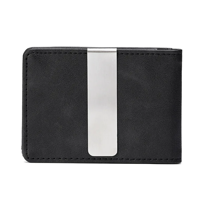 New Fashion Men's Leather Money Clips Wallet With A Metal Clamp Multifunctional Male Slim Card Purse For Money Cash Holder