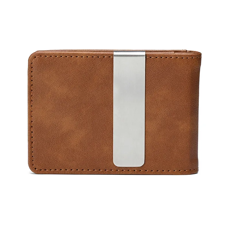 New Fashion Men's Leather Money Clips Wallet With A Metal Clamp Multifunctional Male Slim Card Purse For Money Cash Holder