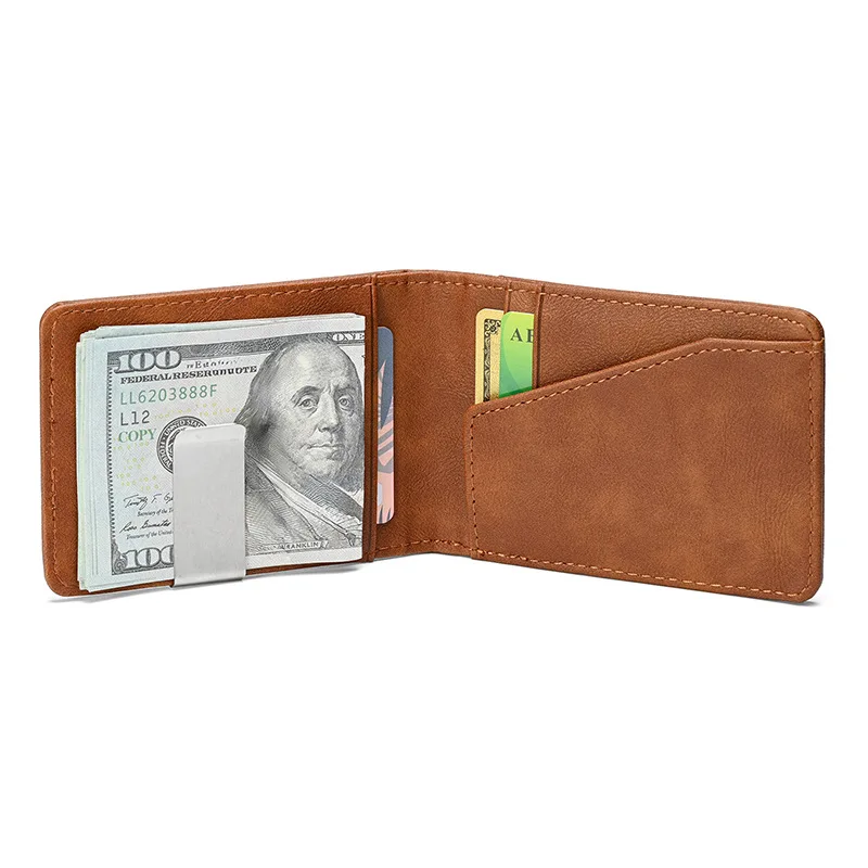 New Fashion Men's Leather Money Clips Wallet With A Metal Clamp Multifunctional Male Slim Card Purse For Money Cash Holder