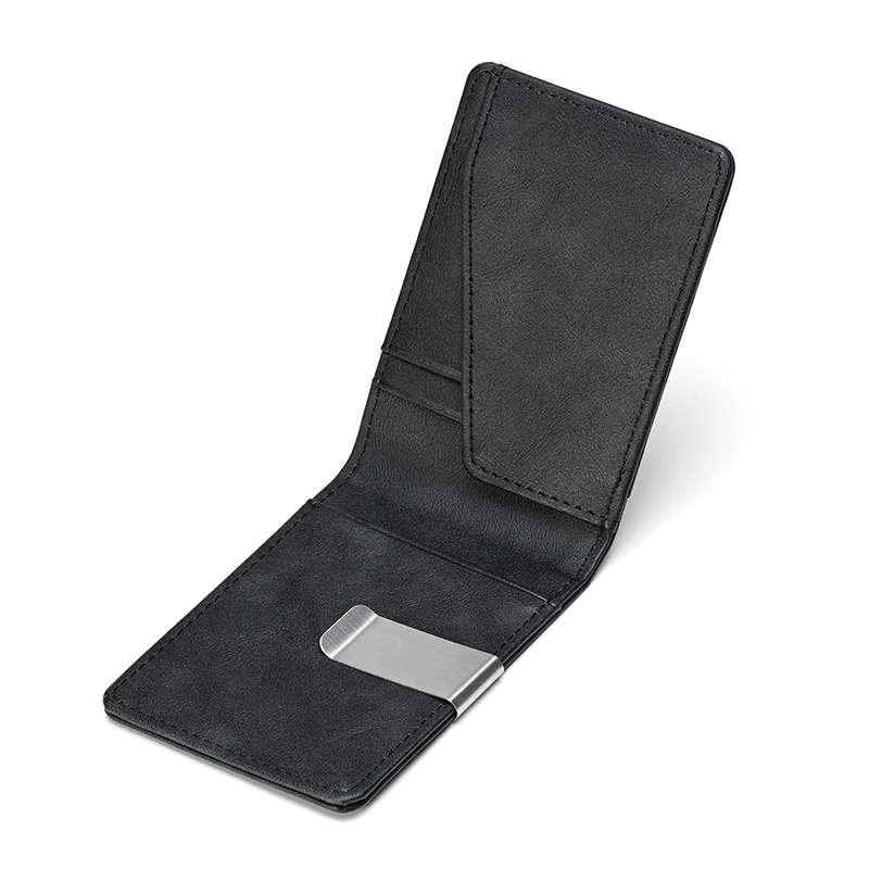 New Fashion Men's Leather Money Clips Wallet With A Metal Clamp Multifunctional Male Slim Card Purse For Money Cash Holder