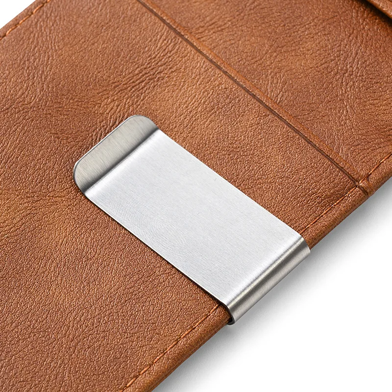 New Fashion Men's Leather Money Clips Wallet With A Metal Clamp Multifunctional Male Slim Card Purse For Money Cash Holder