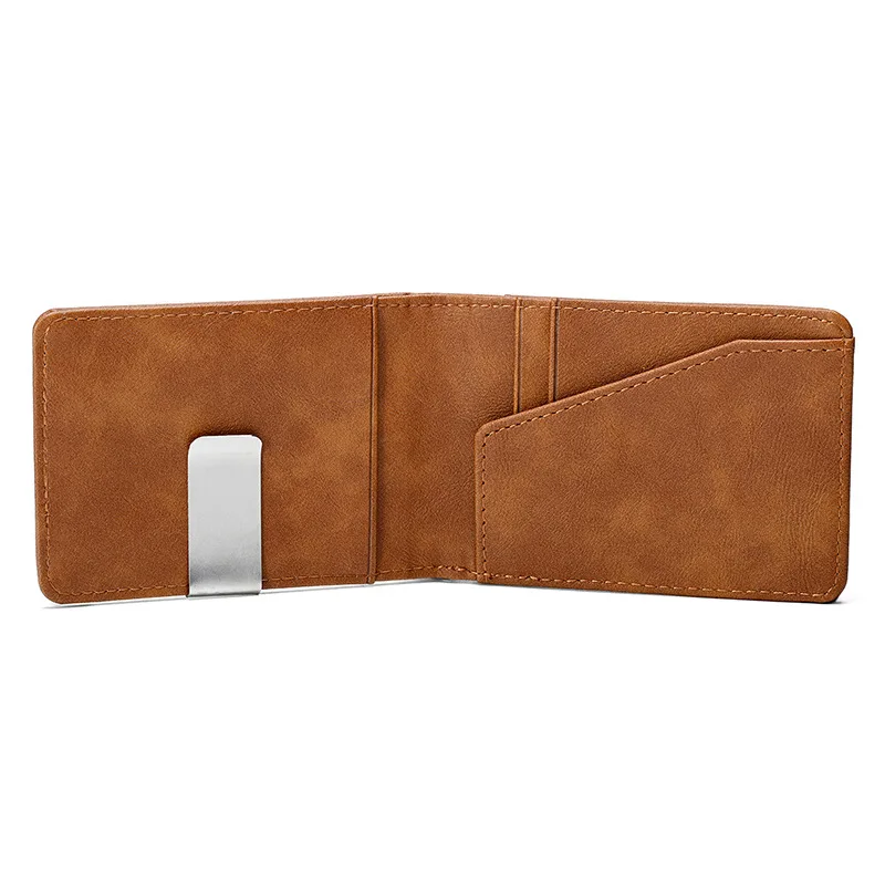 New Fashion Men's Leather Money Clips Wallet With A Metal Clamp Multifunctional Male Slim Card Purse For Money Cash Holder