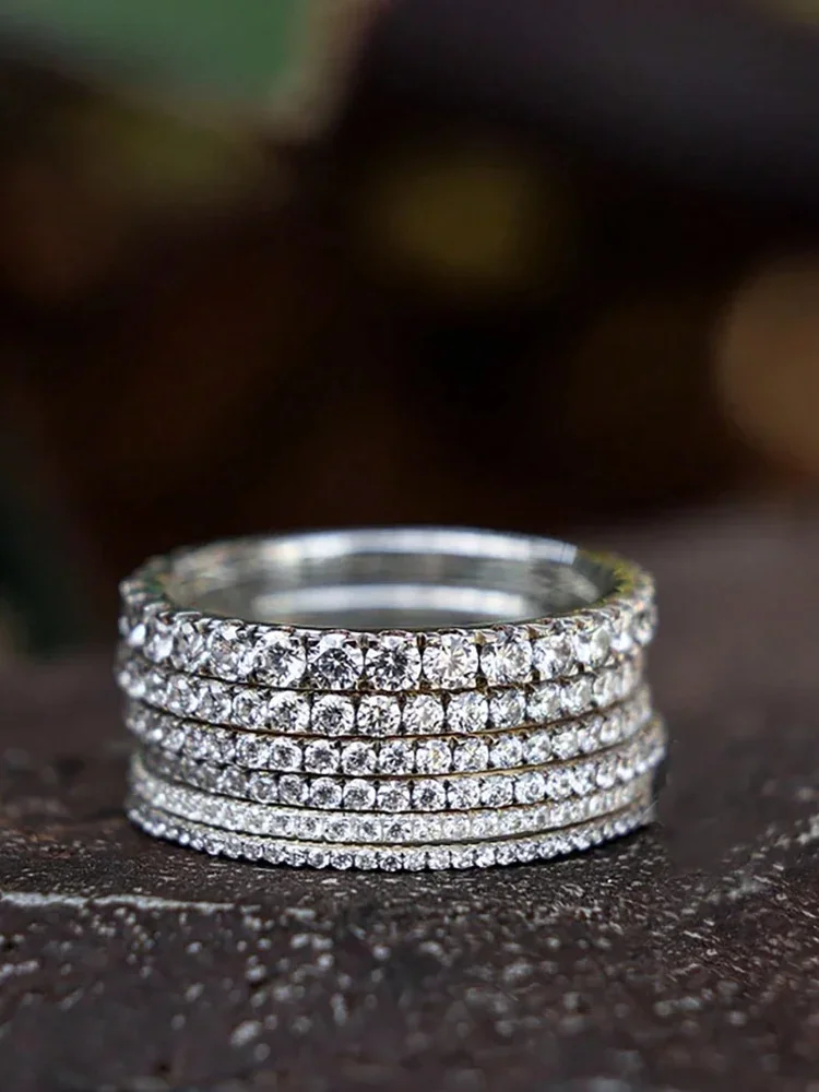 925 Sterling Silver Luxury Fashionable 1.4MM 1.6MM 1.8MM Full Zircon Ring For Women Engagement Wedding High Quality Fine Jewelry