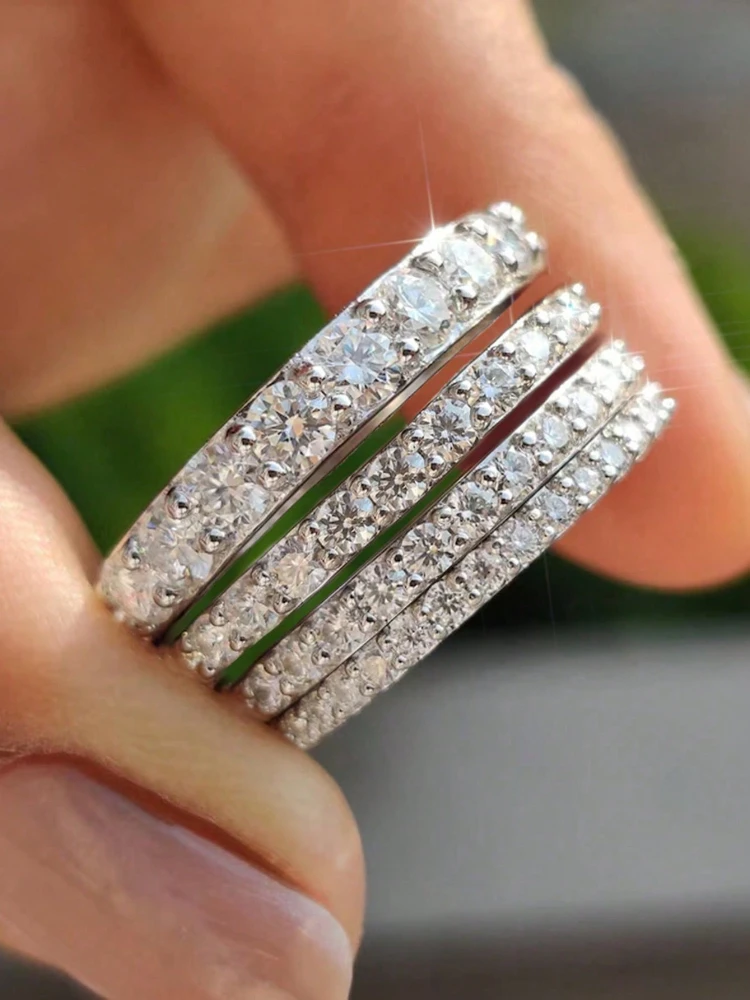925 Sterling Silver Luxury Fashionable 1.4MM 1.6MM 1.8MM Full Zircon Ring For Women Engagement Wedding High Quality Fine Jewelry