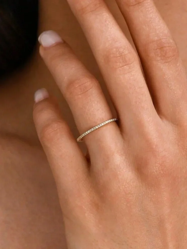 925 Sterling Silver Luxury Fashionable 1.4MM 1.6MM 1.8MM Full Zircon Ring For Women Engagement Wedding High Quality Fine Jewelry