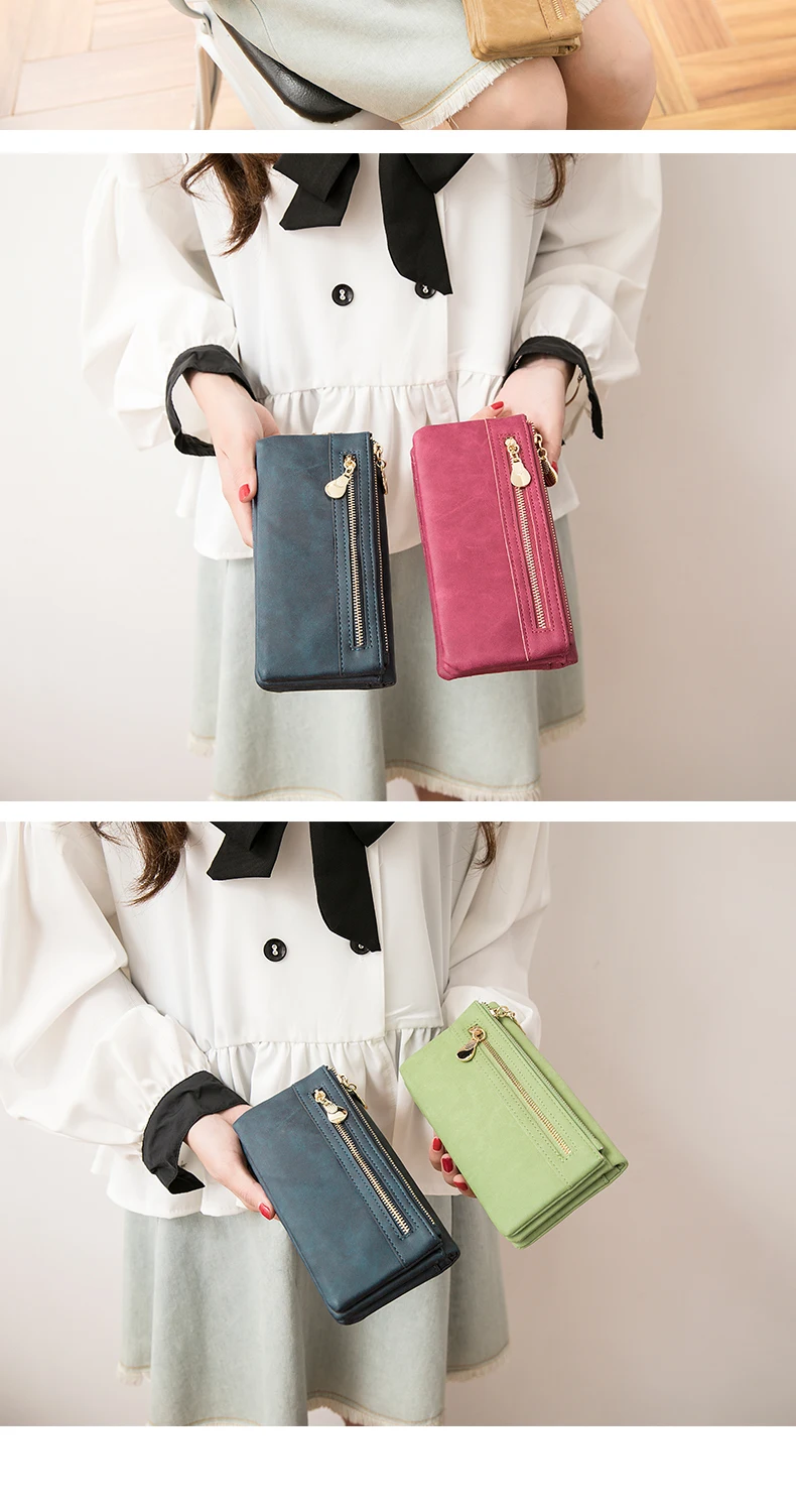 Classic Vintage Women's Long Wallet Simple Double Zipper Large Capacity Handbag PU Leather Multi-Card Slot Credit Card Holder
