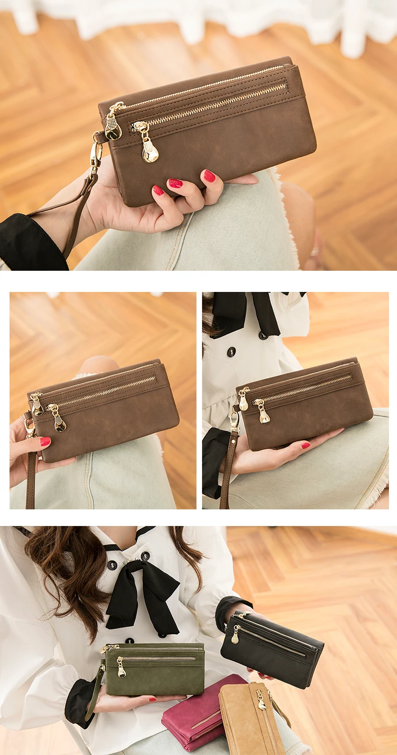 Classic Vintage Women's Long Wallet Simple Double Zipper Large Capacity Handbag PU Leather Multi-Card Slot Credit Card Holder