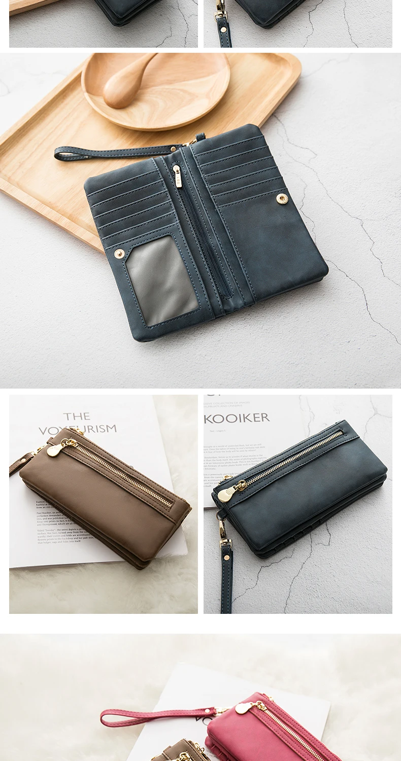 Classic Vintage Women's Long Wallet Simple Double Zipper Large Capacity Handbag PU Leather Multi-Card Slot Credit Card Holder