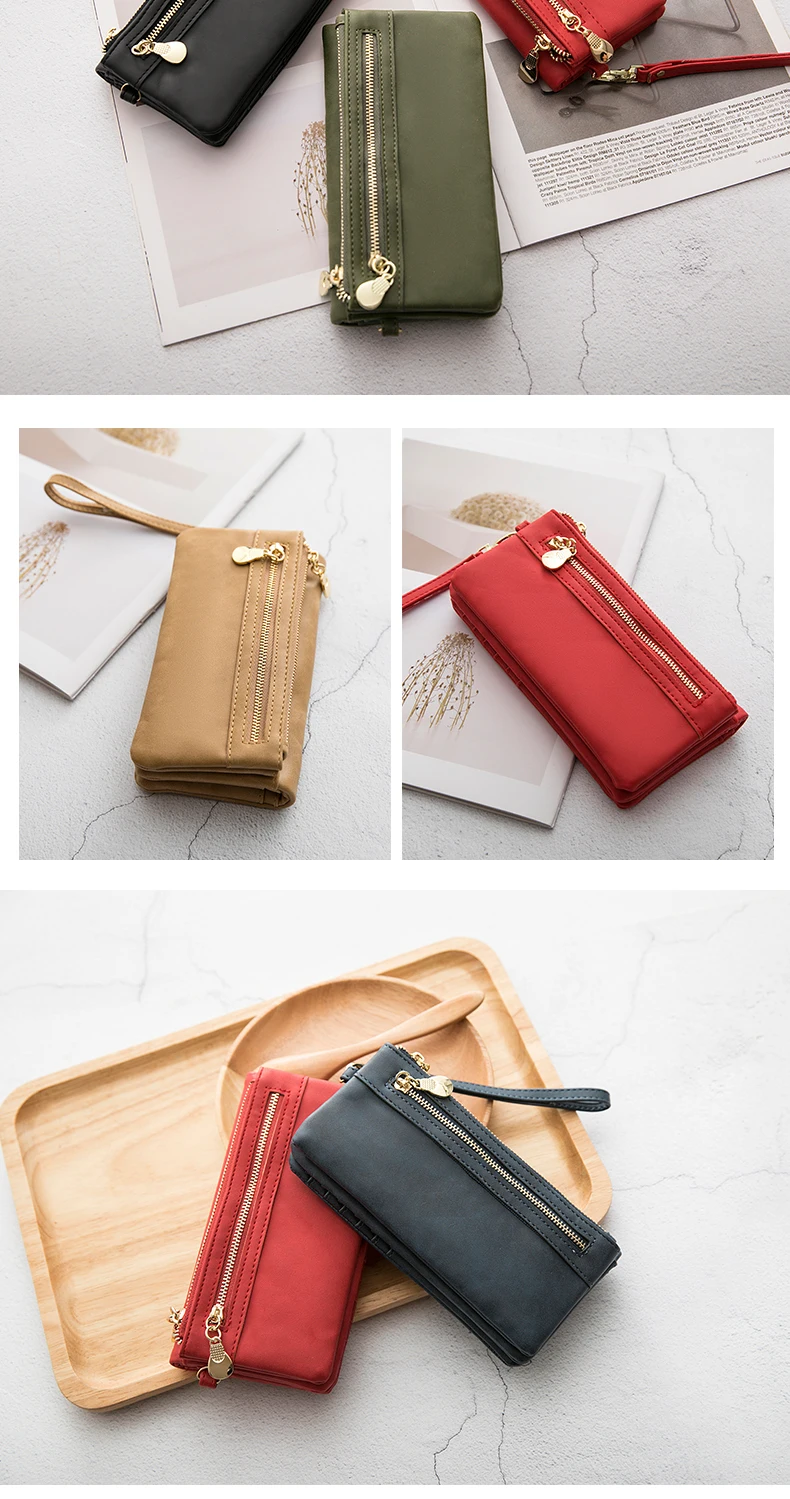 Classic Vintage Women's Long Wallet Simple Double Zipper Large Capacity Handbag PU Leather Multi-Card Slot Credit Card Holder