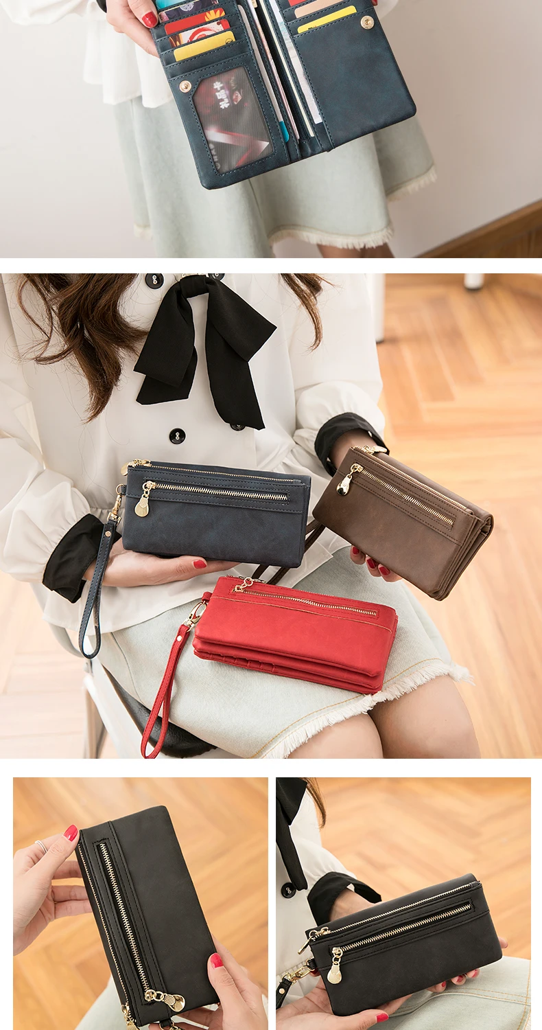 Classic Vintage Women's Long Wallet Simple Double Zipper Large Capacity Handbag PU Leather Multi-Card Slot Credit Card Holder