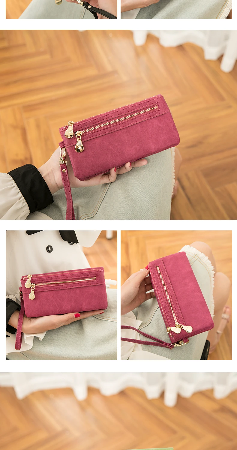 Classic Vintage Women's Long Wallet Simple Double Zipper Large Capacity Handbag PU Leather Multi-Card Slot Credit Card Holder