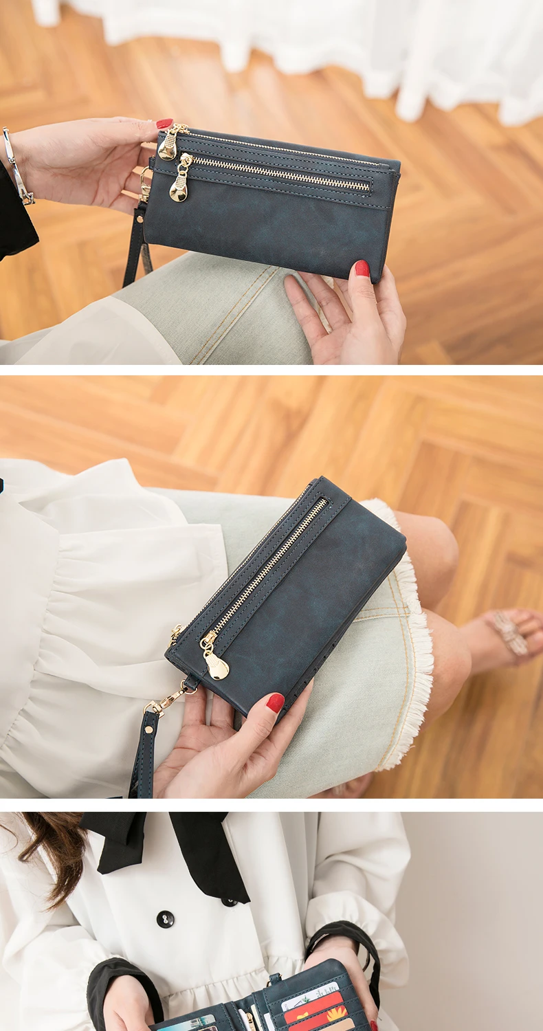 Classic Vintage Women's Long Wallet Simple Double Zipper Large Capacity Handbag PU Leather Multi-Card Slot Credit Card Holder
