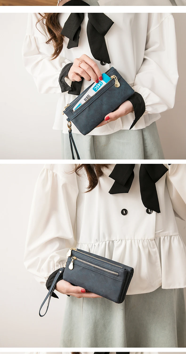 Classic Vintage Women's Long Wallet Simple Double Zipper Large Capacity Handbag PU Leather Multi-Card Slot Credit Card Holder