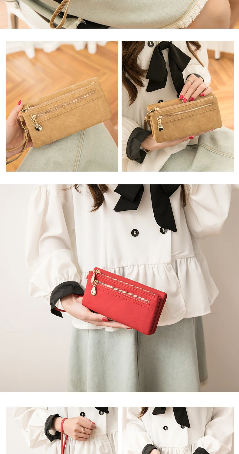 Classic Vintage Women's Long Wallet Simple Double Zipper Large Capacity Handbag PU Leather Multi-Card Slot Credit Card Holder