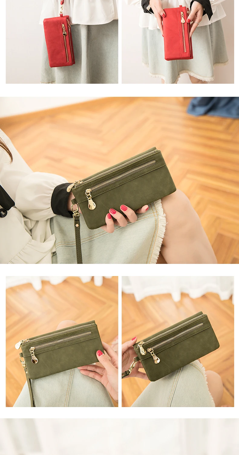 Classic Vintage Women's Long Wallet Simple Double Zipper Large Capacity Handbag PU Leather Multi-Card Slot Credit Card Holder