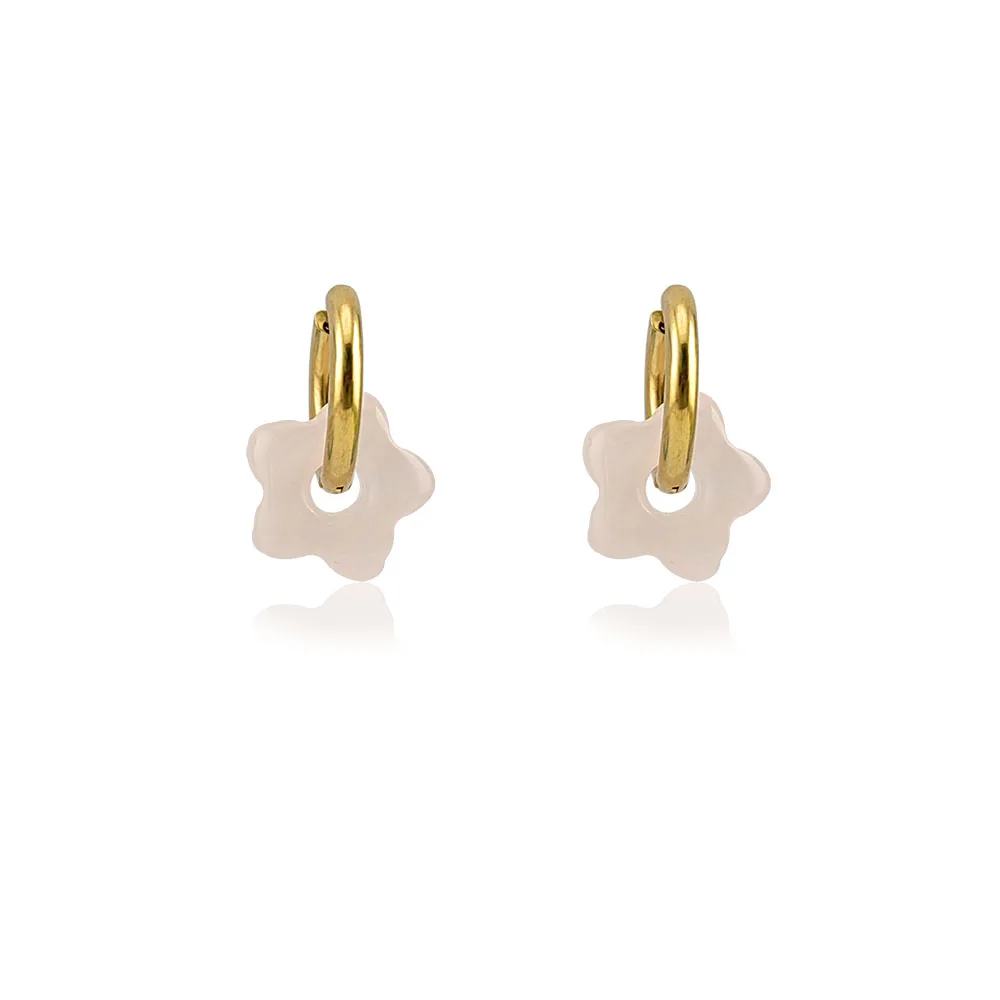 HUIDANG Stainless Steel Hoop Earrings With Stones Ohrringe Natural Flower Green Stone Earrings Woman Trending Pendientes