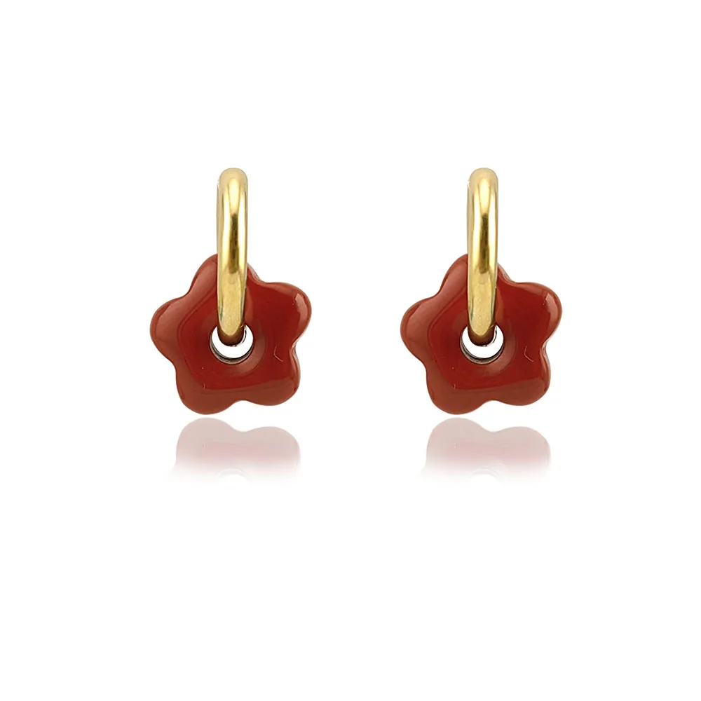 HUIDANG Stainless Steel Hoop Earrings With Stones Ohrringe Natural Flower Green Stone Earrings Woman Trending Pendientes
