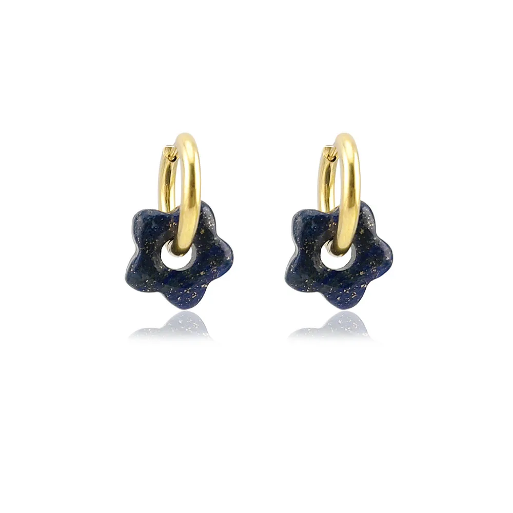 HUIDANG Stainless Steel Hoop Earrings With Stones Ohrringe Natural Flower Green Stone Earrings Woman Trending Pendientes