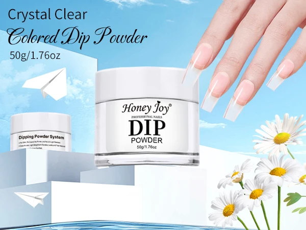 Honey Joy 50g Dipping Nail Powder Pink Clear Nude Dip Powder Nature Dry Without Lamp Cure for French Nail Art DIY Salon Effect