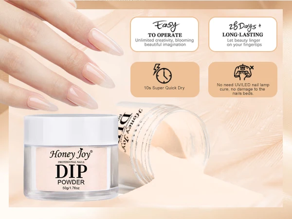 Honey Joy 50g Dipping Nail Powder Pink Clear Nude Dip Powder Nature Dry Without Lamp Cure for French Nail Art DIY Salon Effect