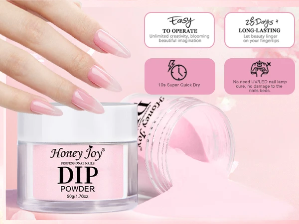 Honey Joy 50g Dipping Nail Powder Pink Clear Nude Dip Powder Nature Dry Without Lamp Cure for French Nail Art DIY Salon Effect