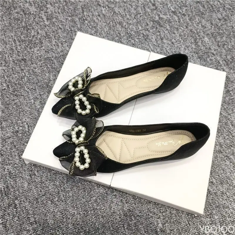 Ladies' versatile temperament pointed bow flat shoes Spring summer new fashionable elegant comfortable dress flat shoes