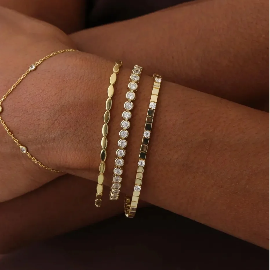 3MM Width Square Plain Beaded 5A Cubic Zirconia CZ Mix Sparking Tennis Chain Delicate Fashion Women Bracelet