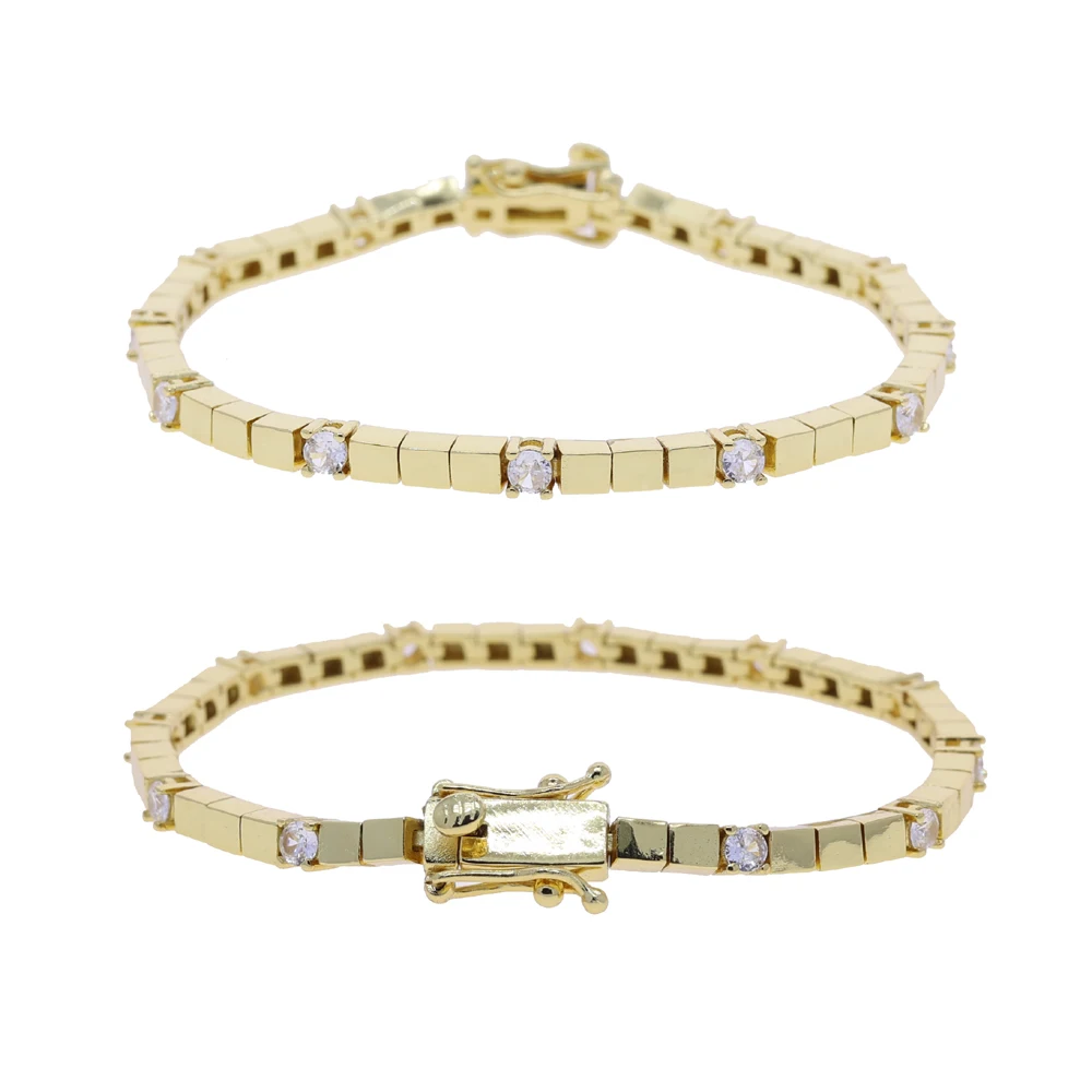 3MM Width Square Plain Beaded 5A Cubic Zirconia CZ Mix Sparking Tennis Chain Delicate Fashion Women Bracelet