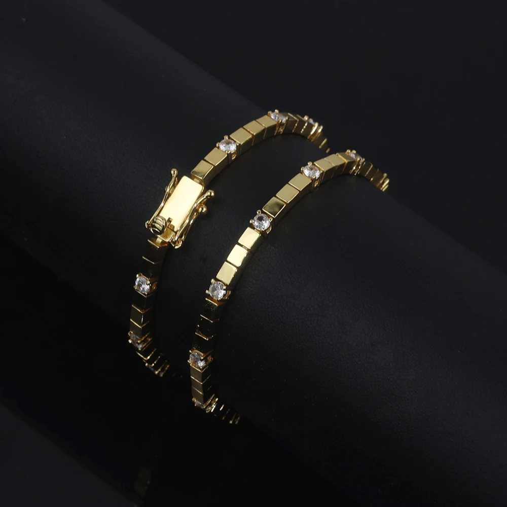 3MM Width Square Plain Beaded 5A Cubic Zirconia CZ Mix Sparking Tennis Chain Delicate Fashion Women Bracelet