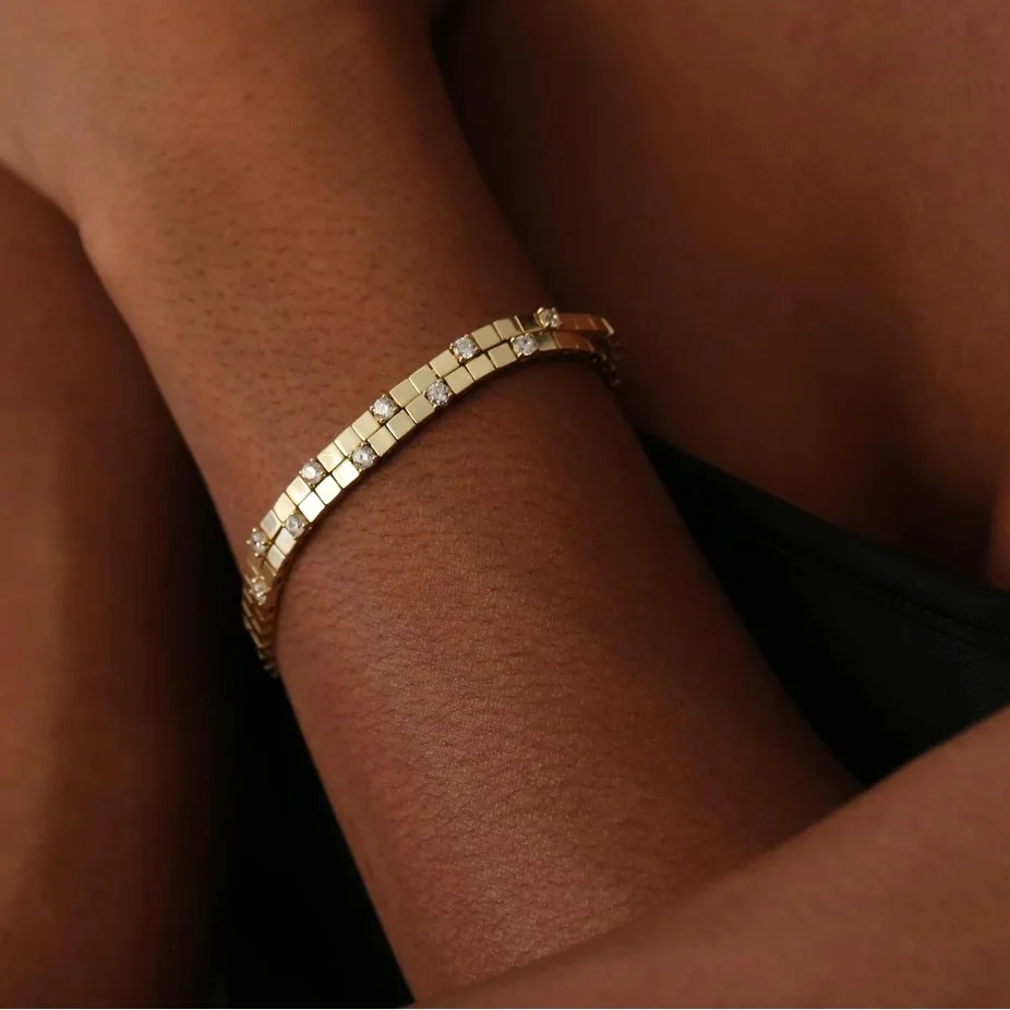 3MM Width Square Plain Beaded 5A Cubic Zirconia CZ Mix Sparking Tennis Chain Delicate Fashion Women Bracelet