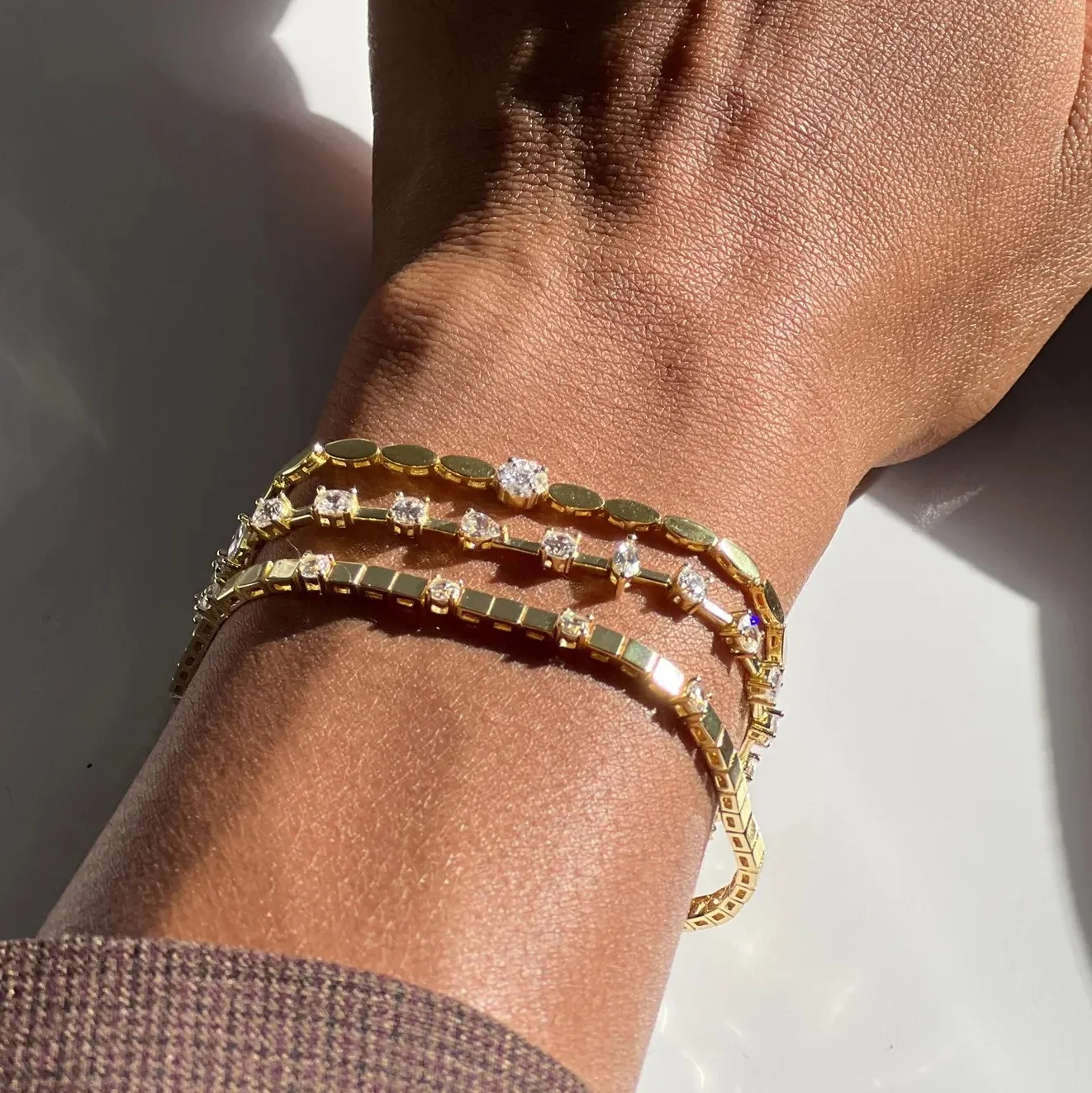 3MM Width Square Plain Beaded 5A Cubic Zirconia CZ Mix Sparking Tennis Chain Delicate Fashion Women Bracelet