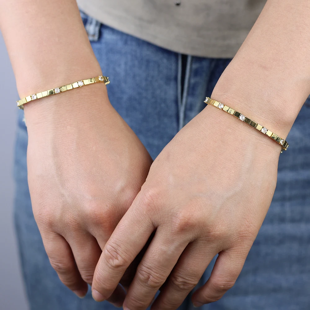 3MM Width Square Plain Beaded 5A Cubic Zirconia CZ Mix Sparking Tennis Chain Delicate Fashion Women Bracelet