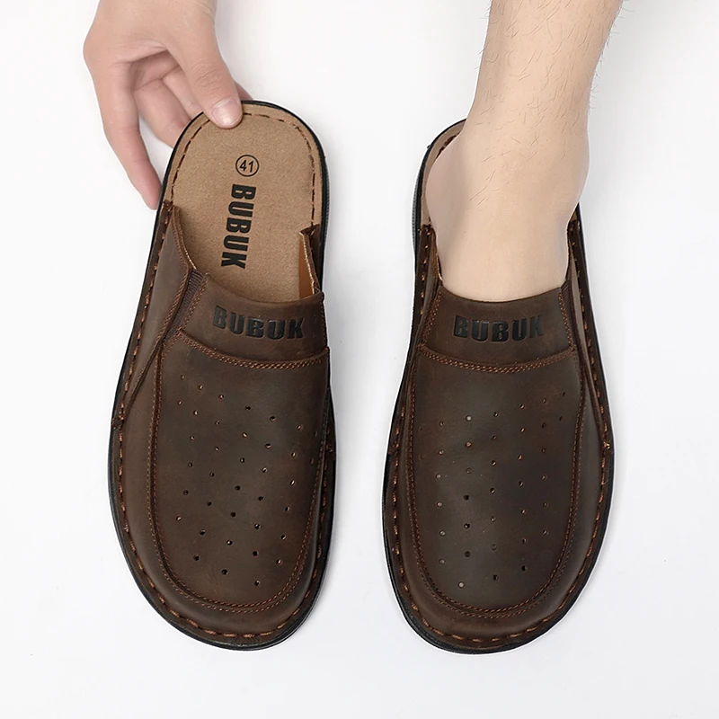 First-Layer Cowhide Men's New Fashion Open-Toe Casual Men's Summer Sandals Adjustable Non-Slip Comfortable Soft-Soled Beach Shoe