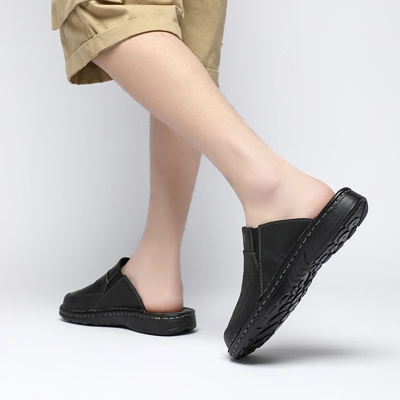 First-Layer Cowhide Men's New Fashion Open-Toe Casual Men's Summer Sandals Adjustable Non-Slip Comfortable Soft-Soled Beach Shoe