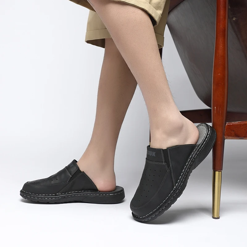 First-Layer Cowhide Men's New Fashion Open-Toe Casual Men's Summer Sandals Adjustable Non-Slip Comfortable Soft-Soled Beach Shoe