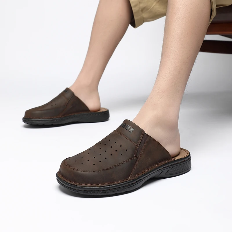 First-Layer Cowhide Men's New Fashion Open-Toe Casual Men's Summer Sandals Adjustable Non-Slip Comfortable Soft-Soled Beach Shoe
